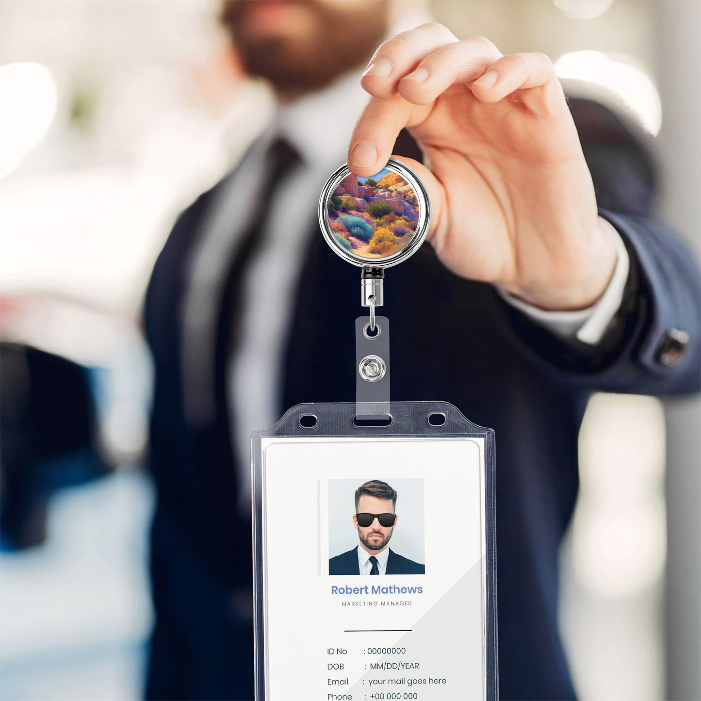 "Desert Beauty" Creative Retractable Badge Reel | Unique and Artistic Desert Landscape Design, Functional and Stylish