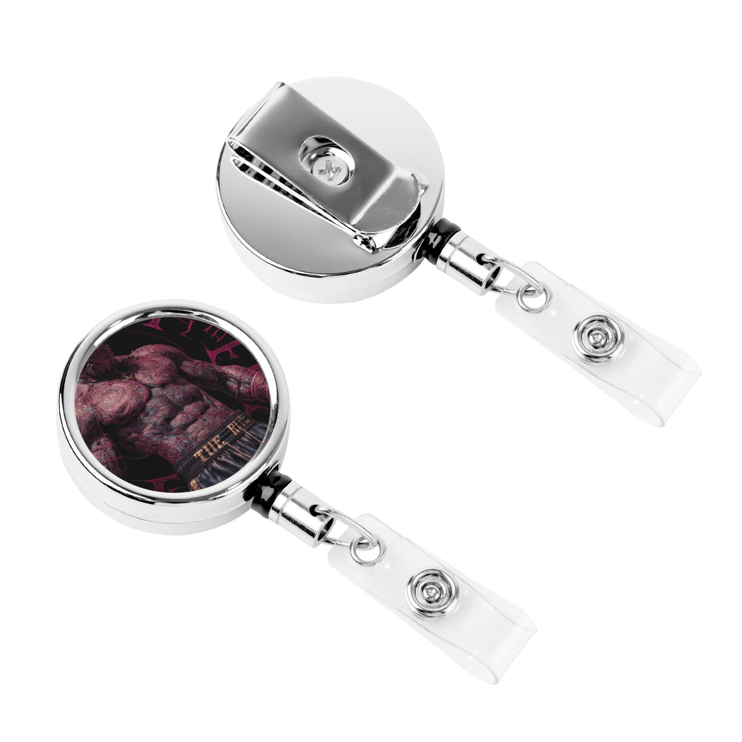 "Power and Glory" Creative Retractable Badge Reel | Strong Tattoo Illustration, Showcasing Unyielding Spirit and Strength