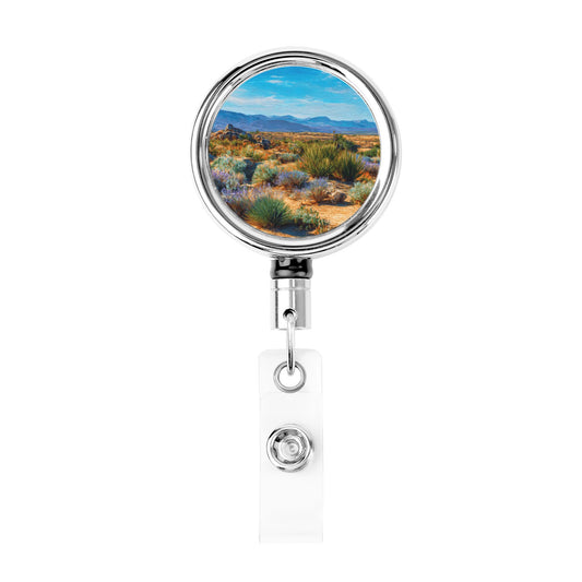 "Desert Landscape" Creative Retractable Badge Reel | Nature Landscape Illustration, Showcasing Tranquility and Vastness