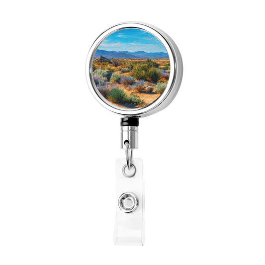 "Desert Landscape" Creative Retractable Badge Reel | Nature Landscape Illustration, Showcasing Tranquility and Vastness