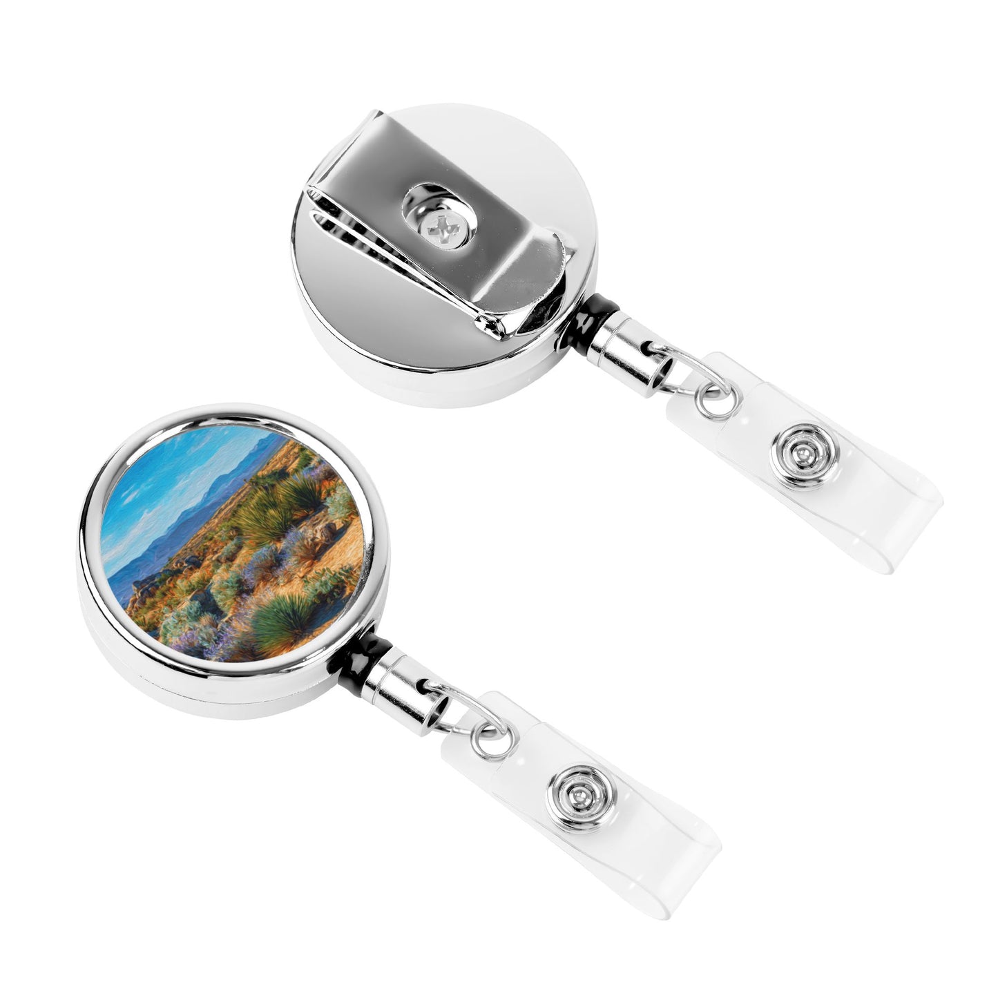 "Desert Landscape" Creative Retractable Badge Reel | Nature Landscape Illustration, Showcasing Tranquility and Vastness