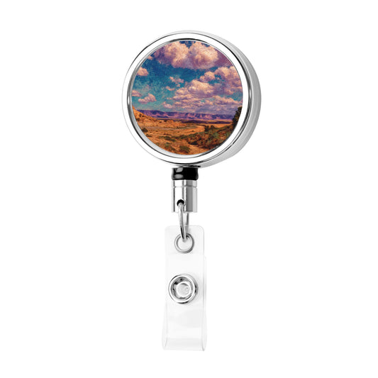 "Clouds Over Desert" Creative Retractable Badge Reel | Vibrant Desert Landscape Illustration, Showcasing Vastness and Freedom