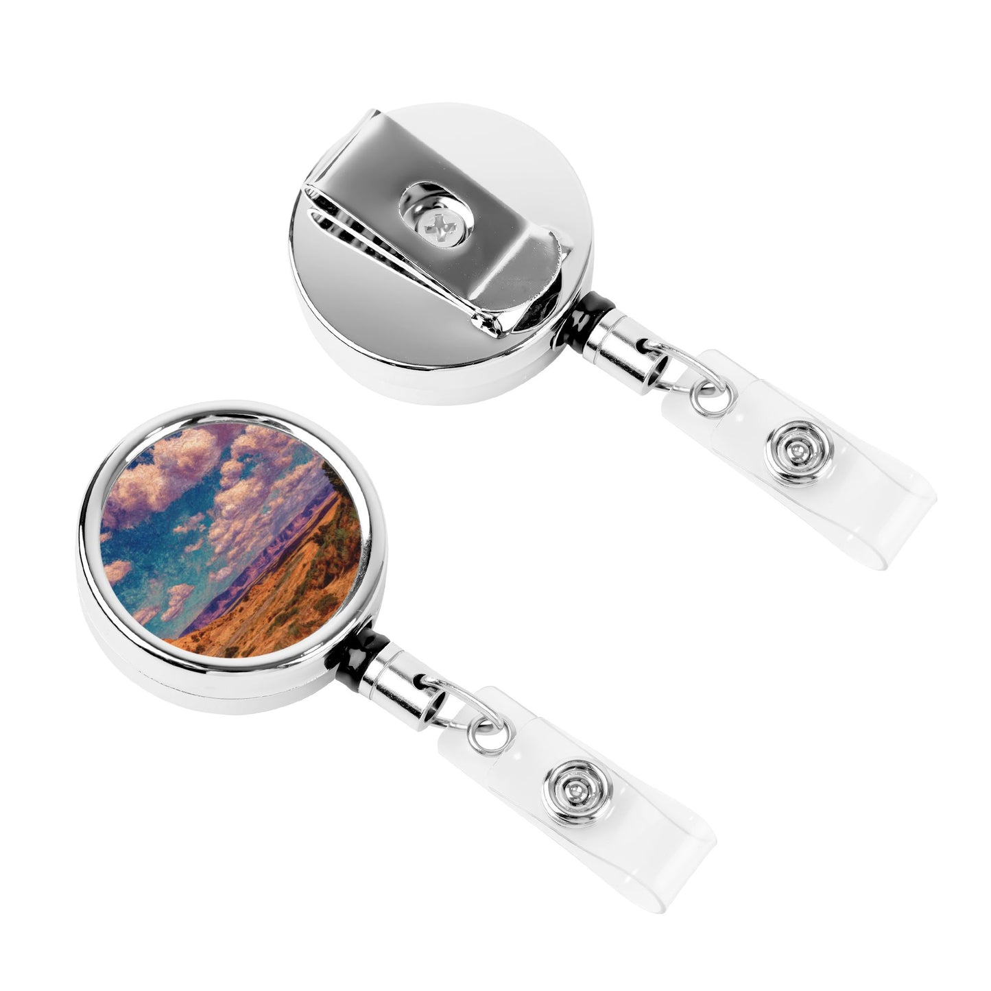 "Clouds Over Desert" Creative Retractable Badge Reel | Vibrant Desert Landscape Illustration, Showcasing Vastness and Freedom